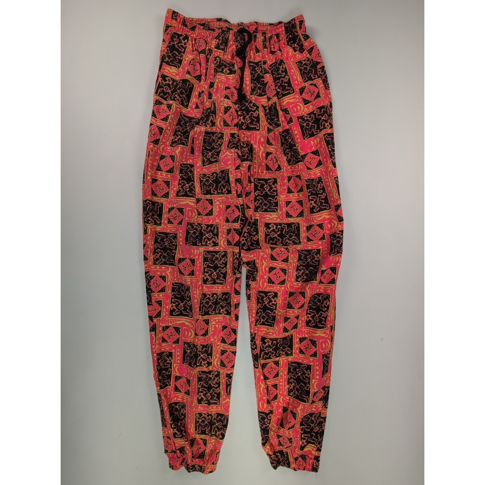 Vintage Tower 46 Neon Pink Tribal Print Cotton Beach Pants Mens Medium USA Made - Picture 1 of 10